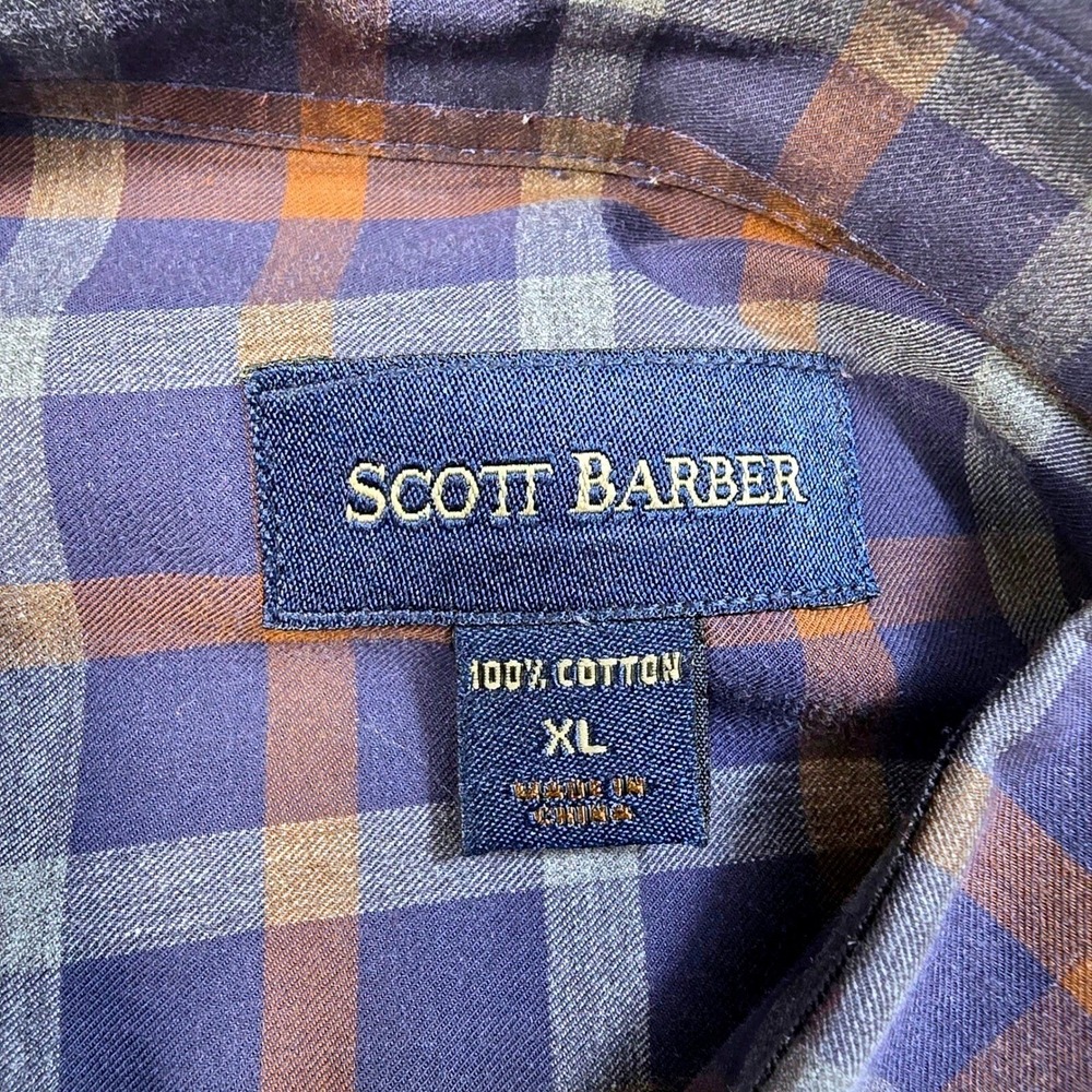 Scott Barber Mens XL Blue Orange Plaid Shirt Cotton Button Down L/S XL